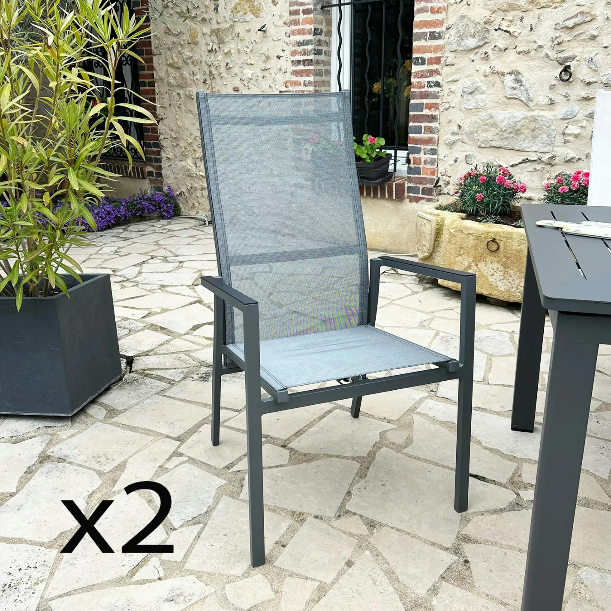 Fauteuil de jardin en aluminium avec dossier réglable gris anthracite (lot de 2) OSLO