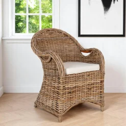 Fauteuil de jardin en rotin gris avec coussin d'assise MENDOZA