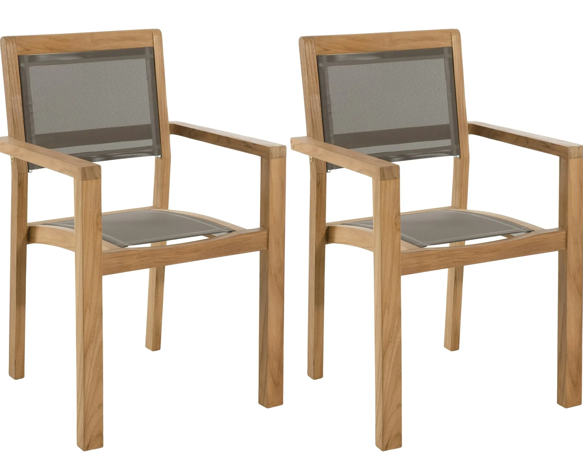Fauteuil de jardin en teck et textilène taupe (lot de 2) SUMMER