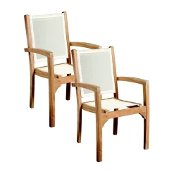 Fauteuil de jardin en teck et textilène couleur ivoire (lot de 2) SUMMER