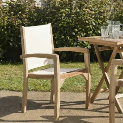 Fauteuil de jardin en teck et textilène couleur ivoire (lot de 2) SUMMER