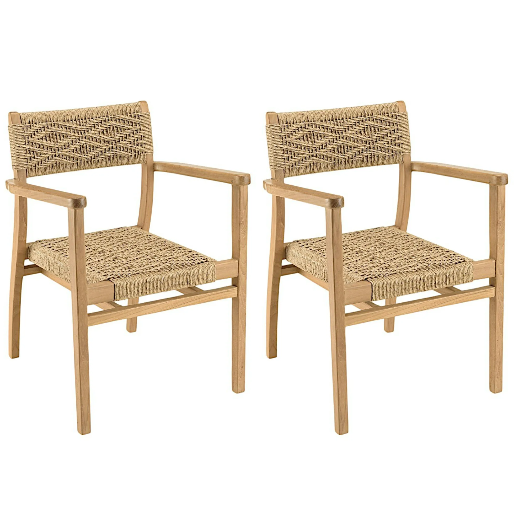 Fauteuil de jardin en teck tressage motif losanges (lot de 2) SUMMER