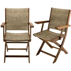 Fauteuil de jardin pliant acacia rotin synthétique BAHIA (lot de 2)