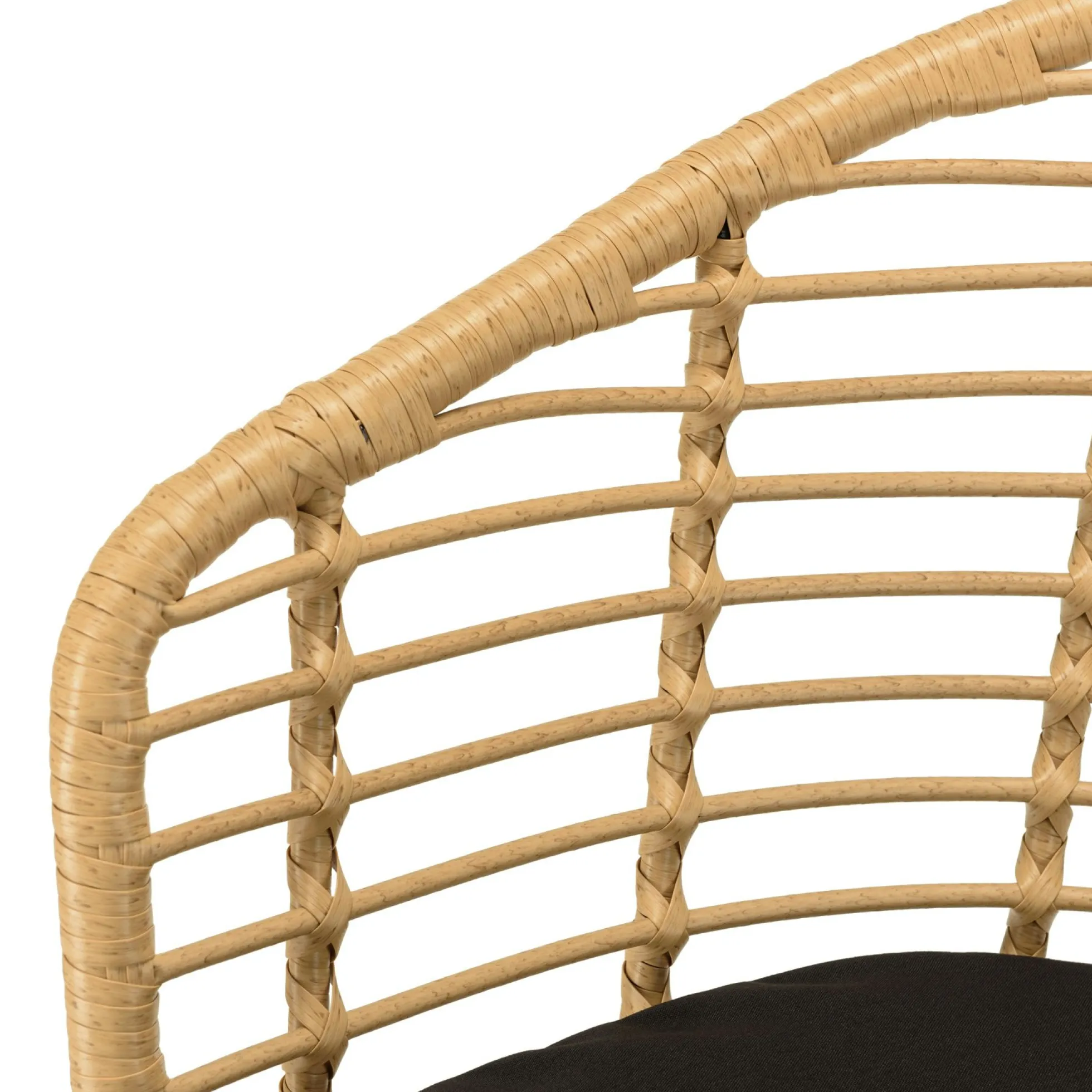 Fauteuil de jardin rotin synthétique ajouré couleur naturelle avec coussin noir (lot de 2) GIJON