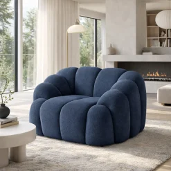 Fauteuil de salon bleu foncé design arrondi ONDA
