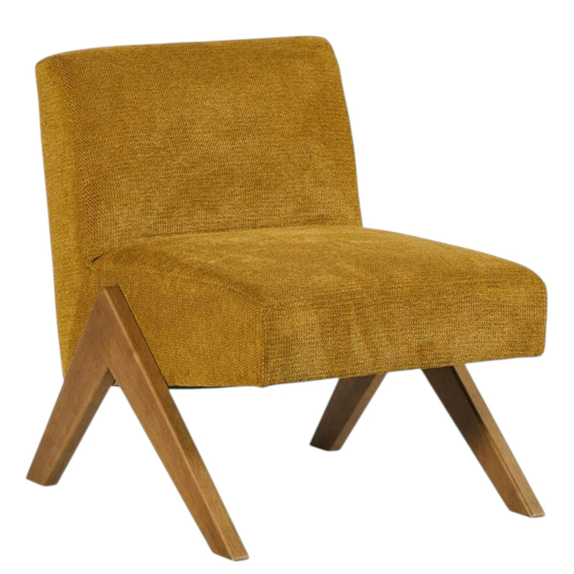 Fauteuil de salon bois et velours moutarde SOHO