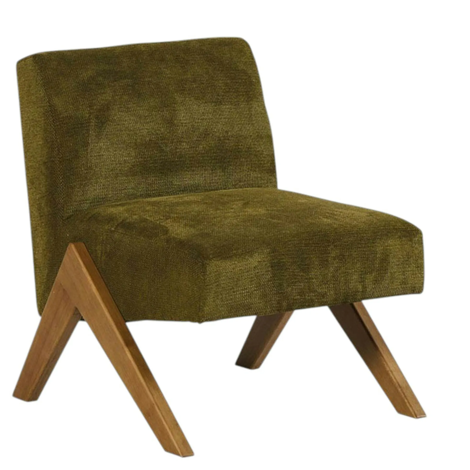 Fauteuil de salon bois et velours vert SOHO