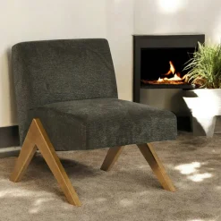 Fauteuil de salon bois et velours anthracite SOHO