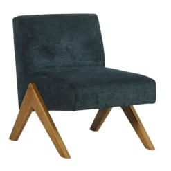Fauteuil de salon bois et velours bleu SOHO