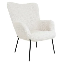 Fauteuil de salon en bouclette blanche avec repose-pieds BERLIN