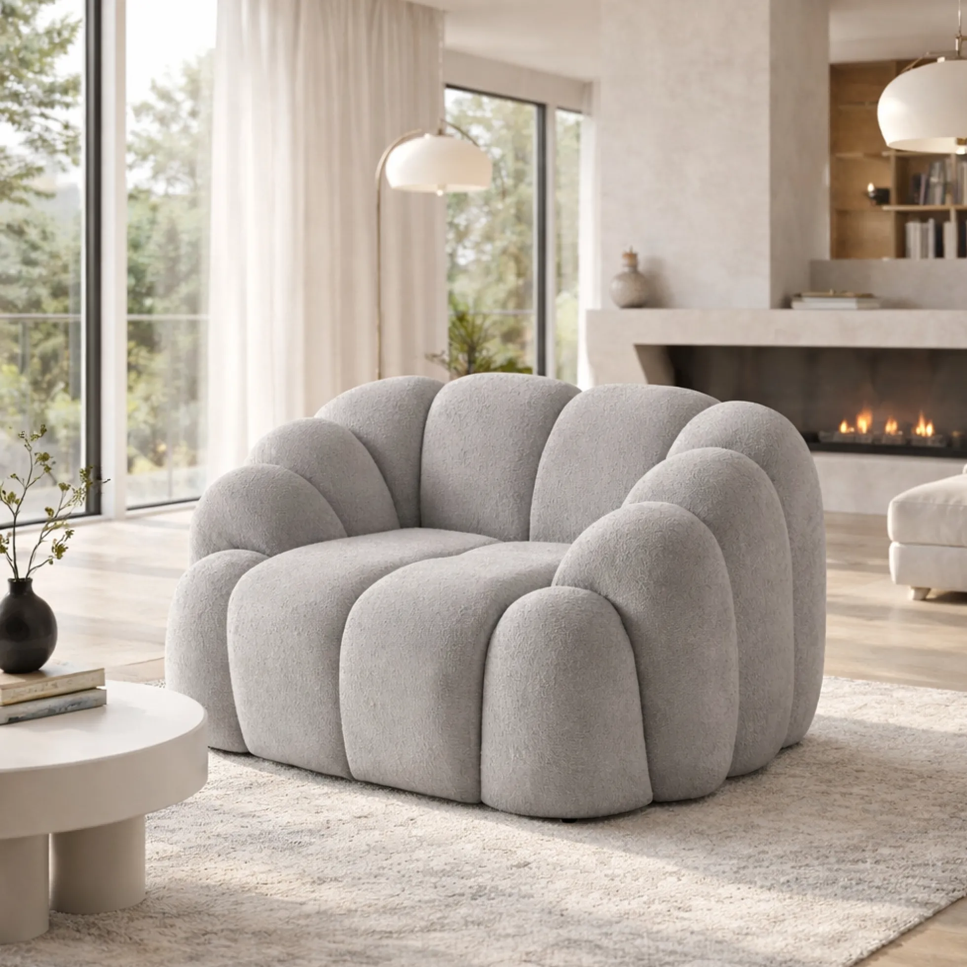 Fauteuil de salon gris design arrondi ONDA