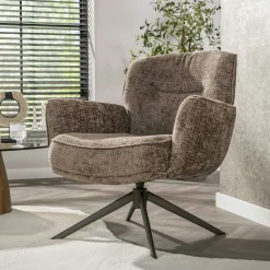 Fauteuil de salon pivotant tissu chenille brun chaud ASCOLI