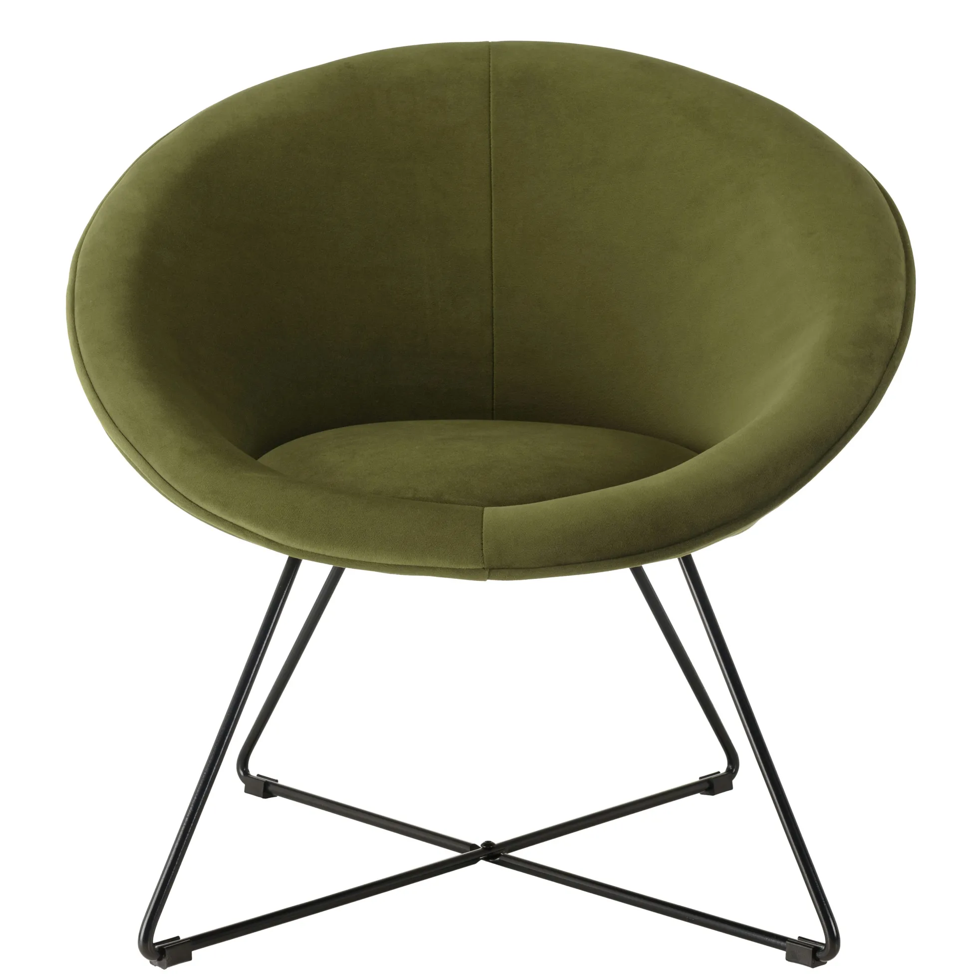 Fauteuil de salon rond velours vert olive TIM