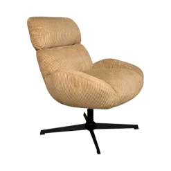 Fauteuil de salon rotatif tissu côtelé camel IENA