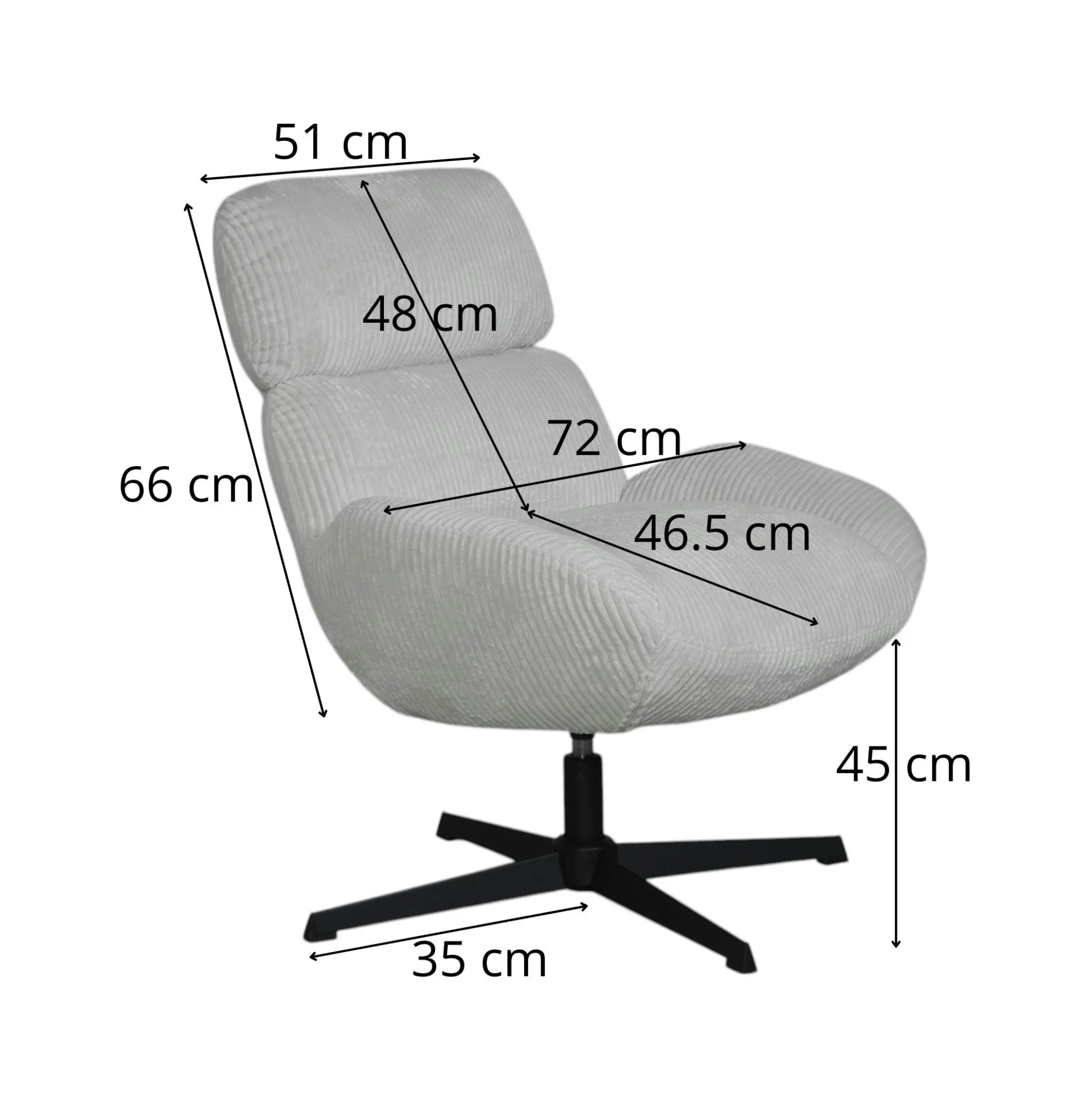 Fauteuil de salon rotatif tissu côtelé camel IENA