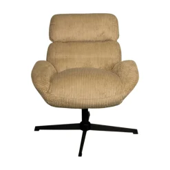 Fauteuil de salon rotatif tissu côtelé camel IENA