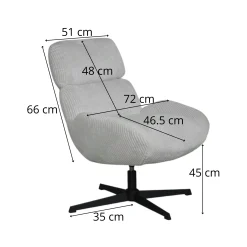 Fauteuil de salon rotatif tissu côtelé blanc IENA