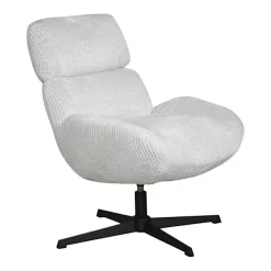 Fauteuil de salon rotatif tissu côtelé blanc IENA