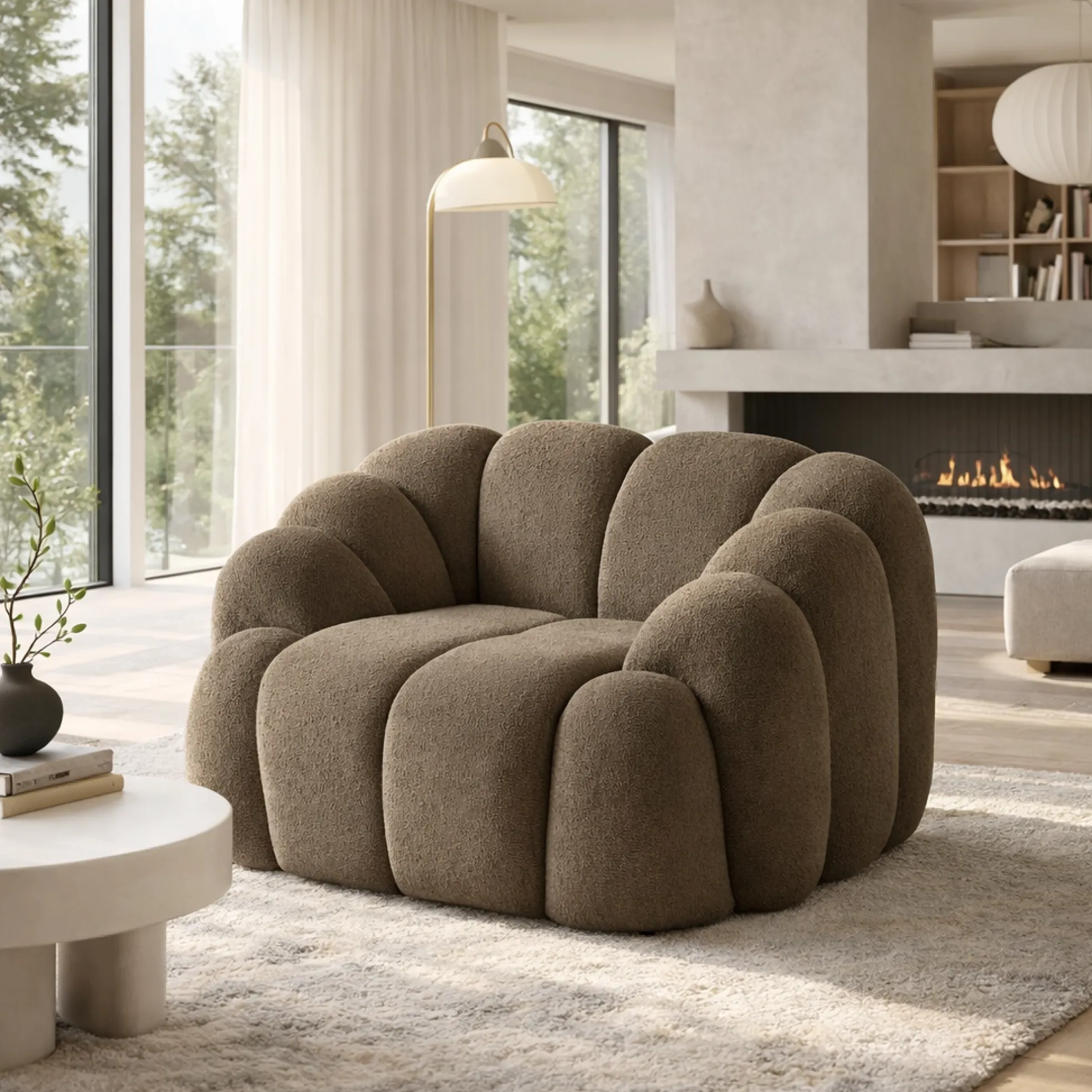 Fauteuil de salon taupe design arrondi ONDA