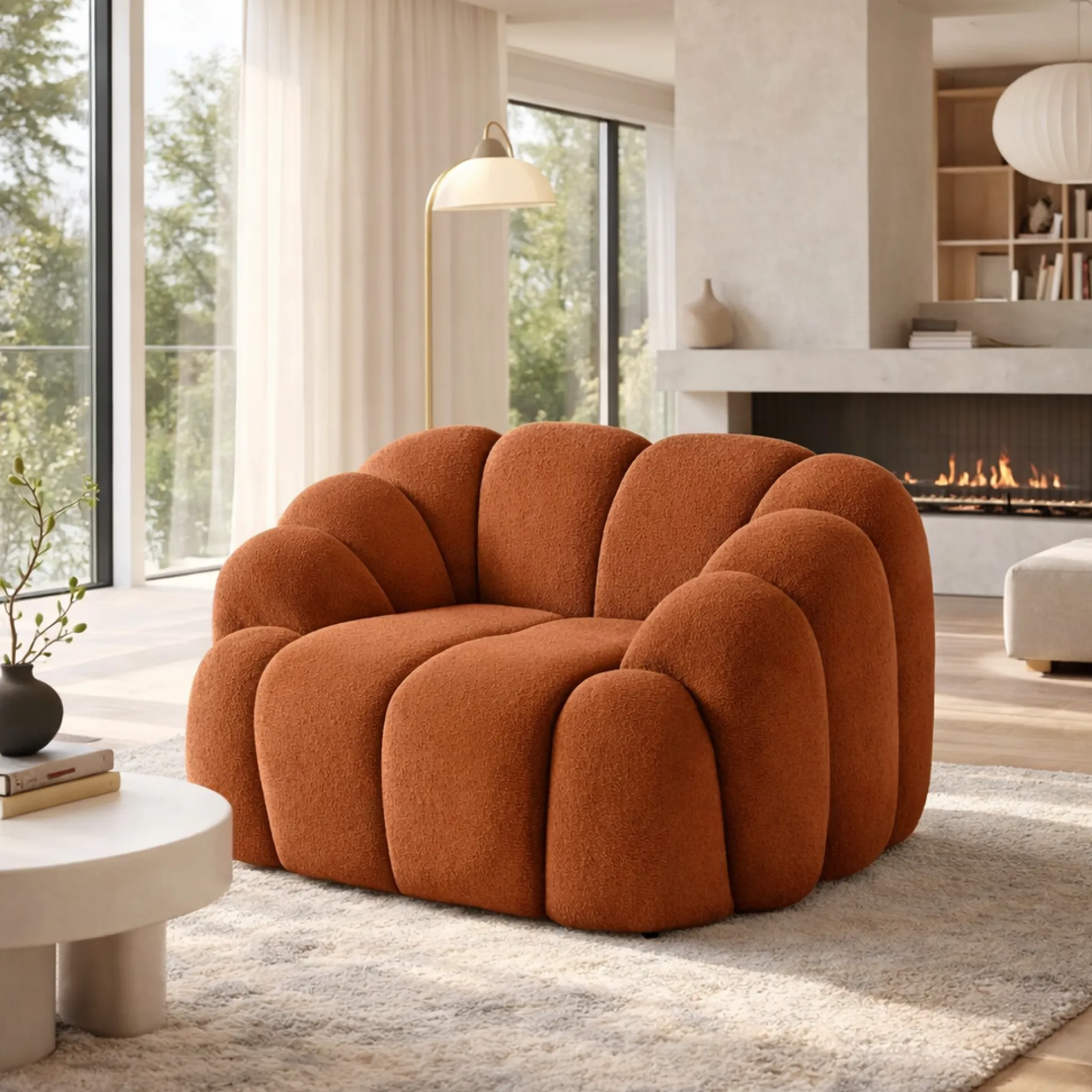 Fauteuil de salon terracotta design arrondi ONDA