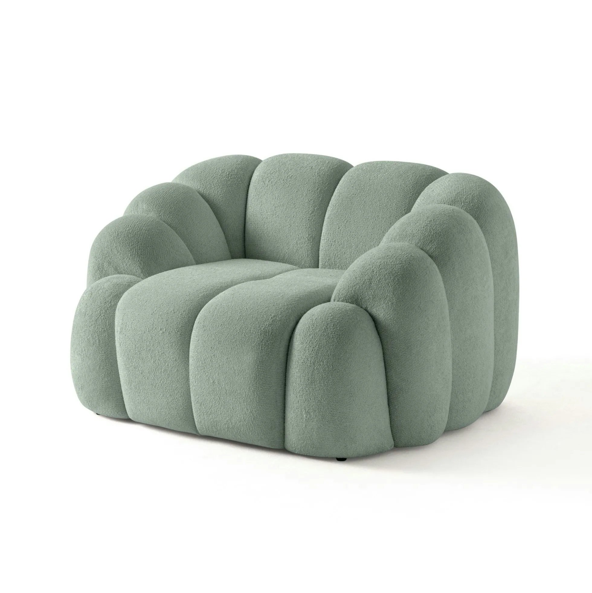 Fauteuil de salon vert sauge design arrondi ONDA