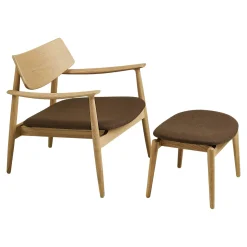 Fauteuil design scandinave chêne clair avec repose-pieds ROTTERDAM