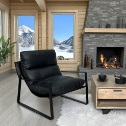 Fauteuil design tissu anthracite et métal EPIKA