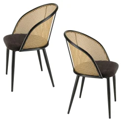 Fauteuil de table assise velours noir dossier cannage arrondi (lot de 2) LOANO