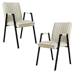 Fauteuil de table beige à bandes (lot de 2) CORTINA