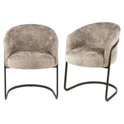 Fauteuil de table beige bouclette pied luge bronze (lot de 2) ASCOLI
