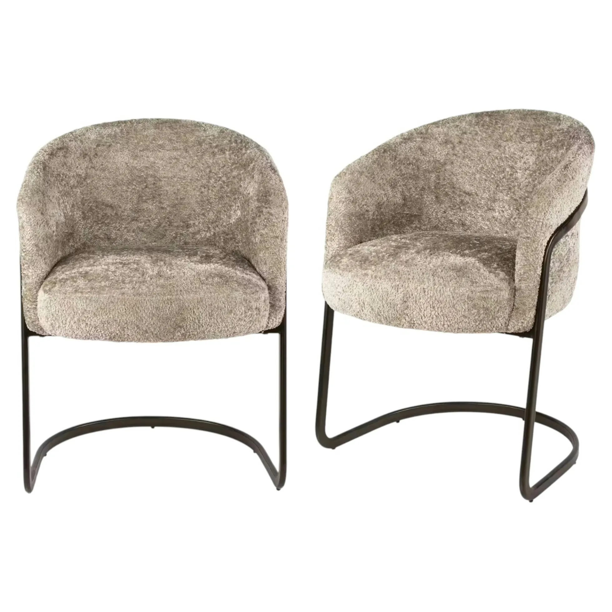 Fauteuil de table beige bouclette pied luge bronze (lot de 2) ASCOLI