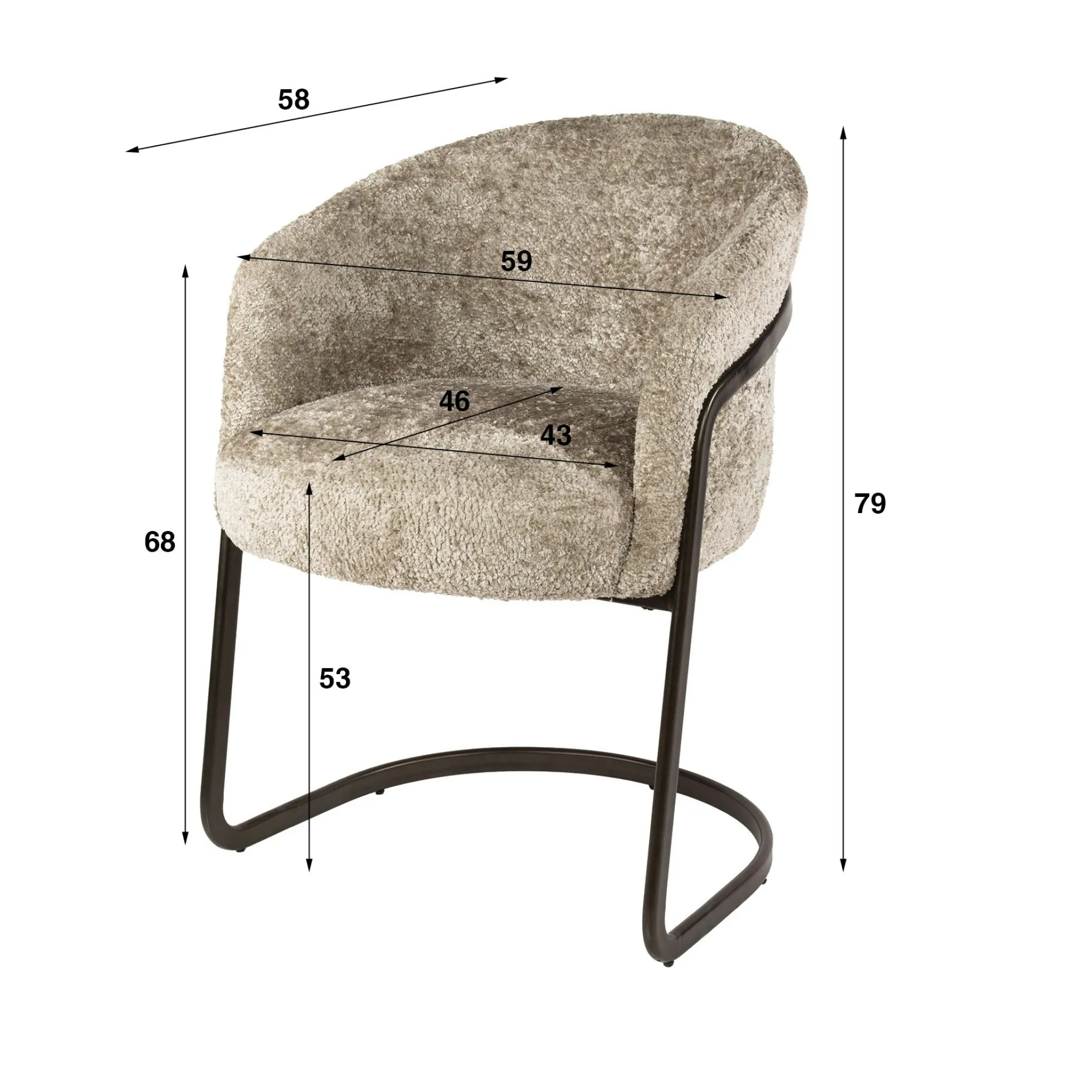 Fauteuil de table beige bouclette pied luge bronze (lot de 2) ASCOLI