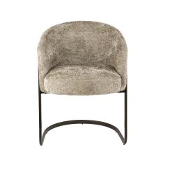 Fauteuil de table beige bouclette pied luge bronze (lot de 2) ASCOLI