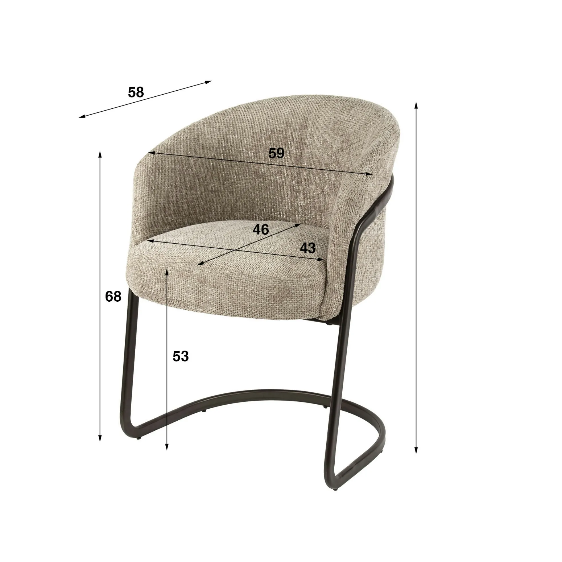 Fauteuil de table beige chenille pied luge bronze (lot de 2) ASCOLI
