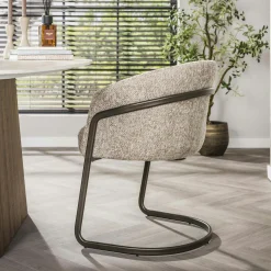 Fauteuil de table beige chenille pied luge bronze (lot de 2) ASCOLI