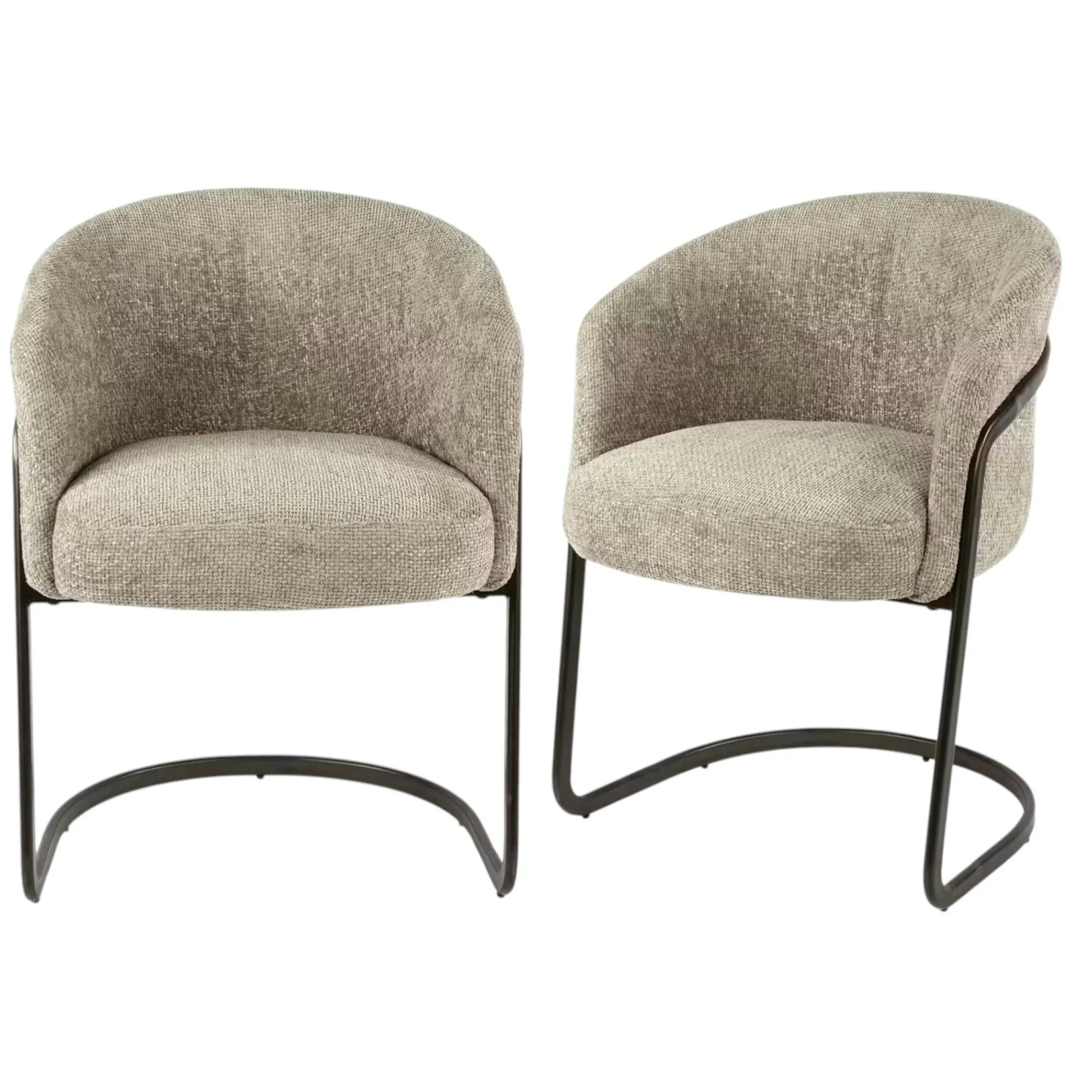 Fauteuil de table beige chenille pied luge bronze (lot de 2) ASCOLI