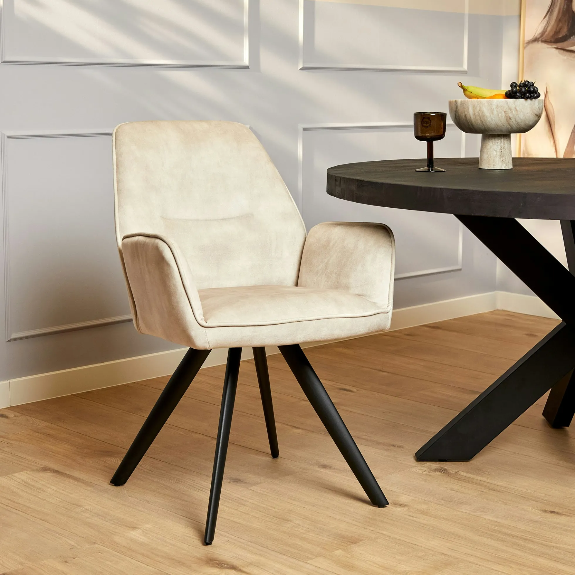 Fauteuil de table beige clair moderne (lot de 2) CORTINA