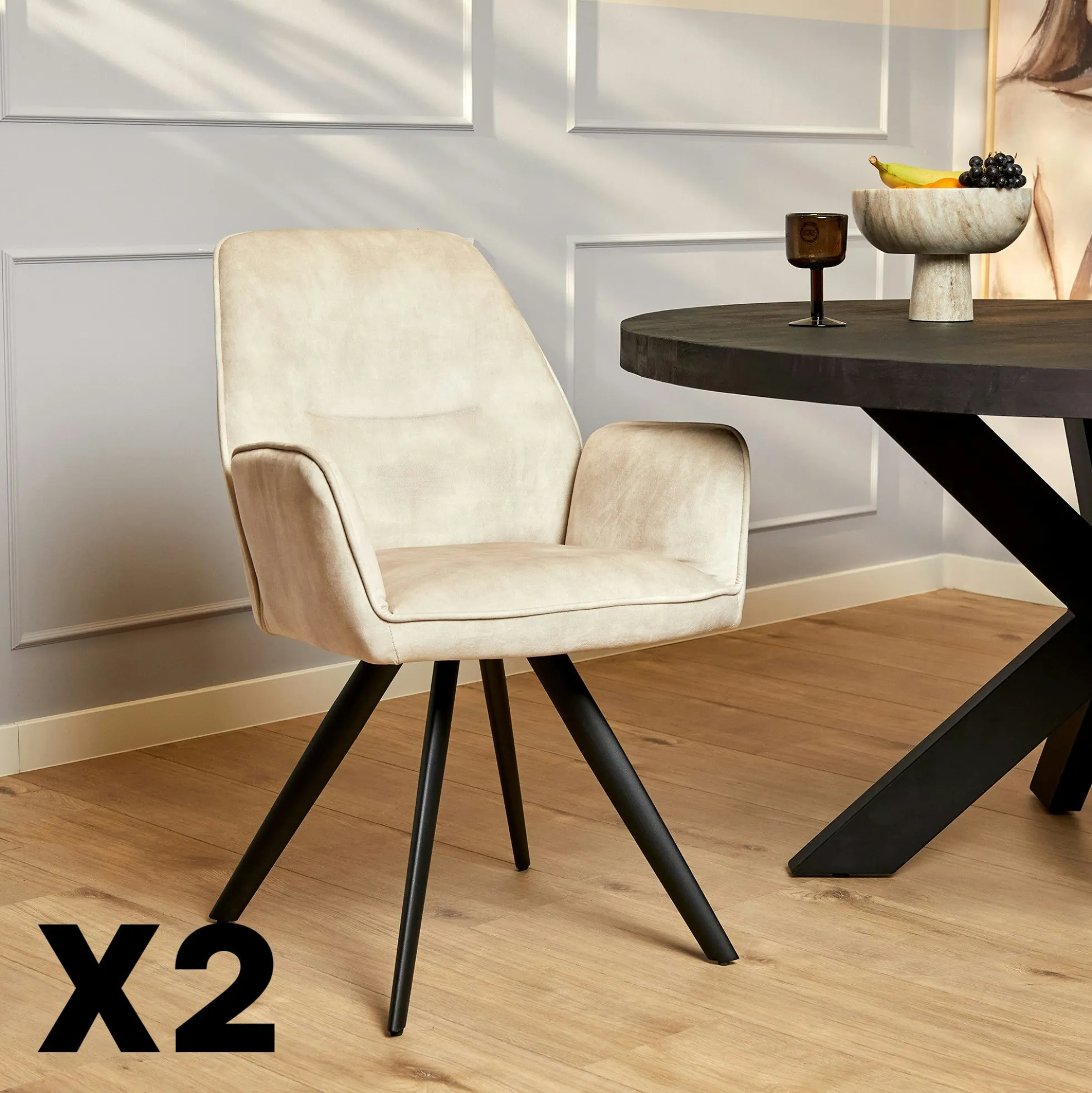 Fauteuil de table beige clair moderne (lot de 2) CORTINA