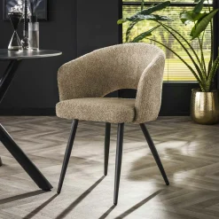 Fauteuil de table beige en bouclette style design (lot de 2) GALWAY
