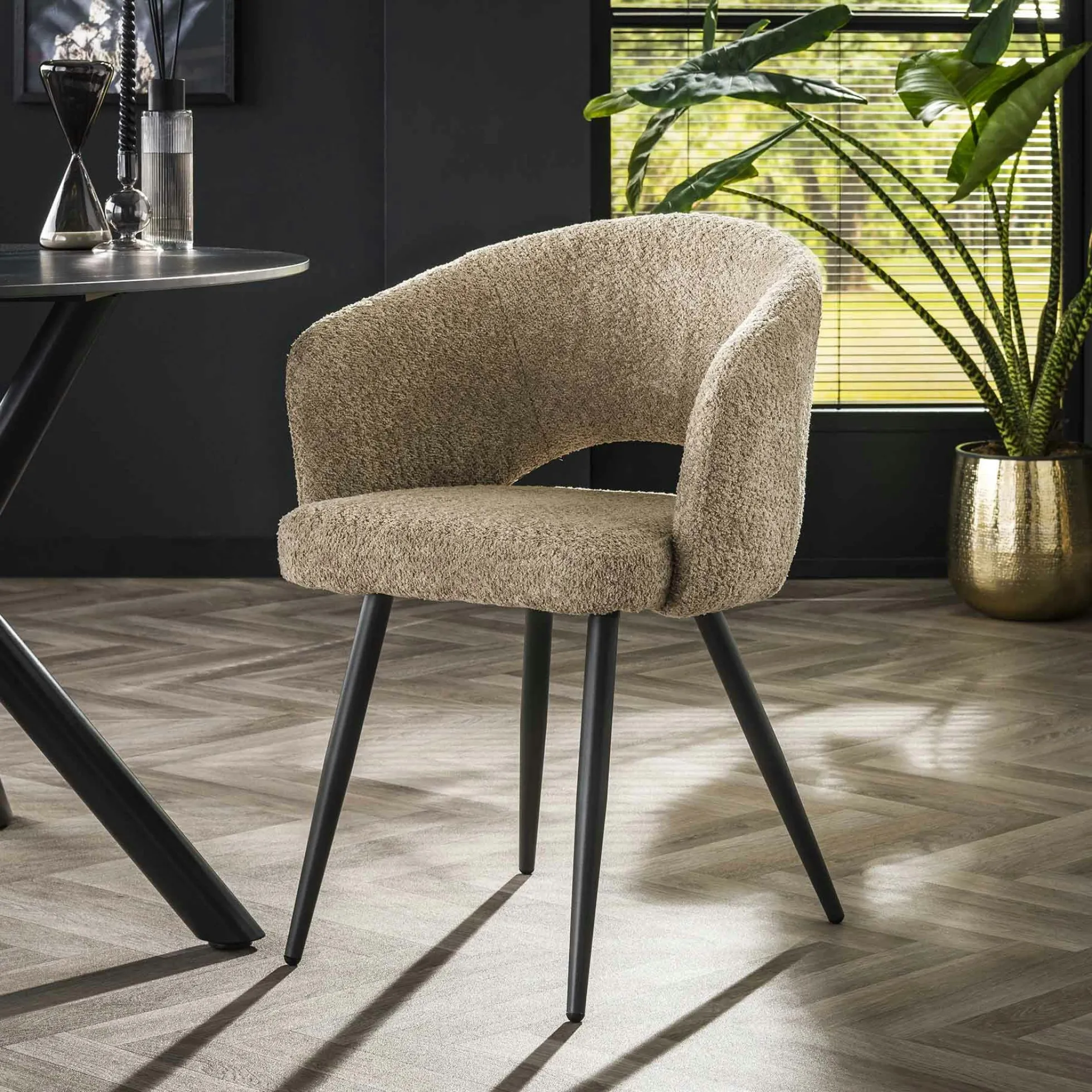 Fauteuil de table beige en bouclette style design (lot de 2) GALWAY