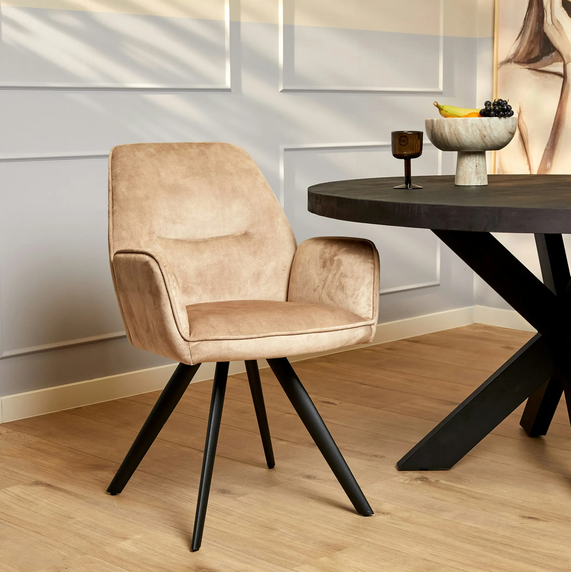Fauteuil de table beige moderne (lot de 2) CORTINA