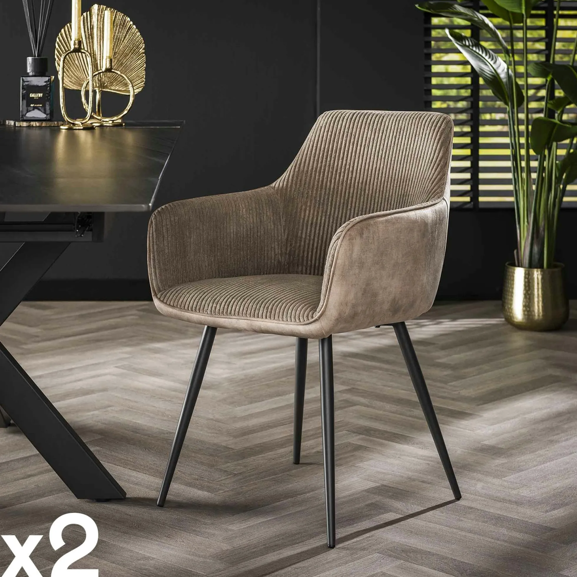 Fauteuil de table beige sable bi-matière (lot de 2) GALWAY