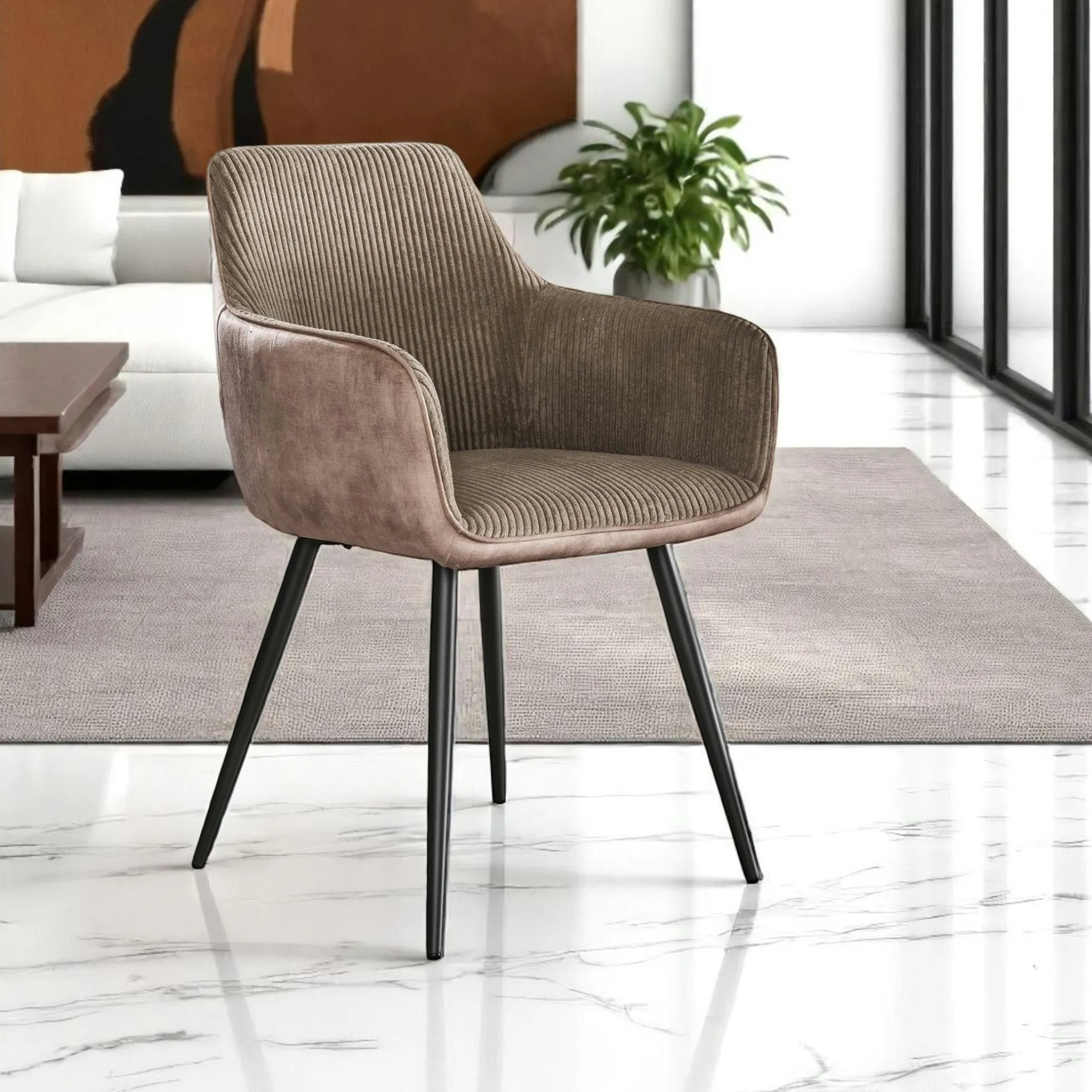 Fauteuil de table beige sable bi-matière (lot de 2) GALWAY