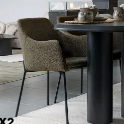 Fauteuil de table bouclette marron pieds métal noir (lot de 2) BERLIN