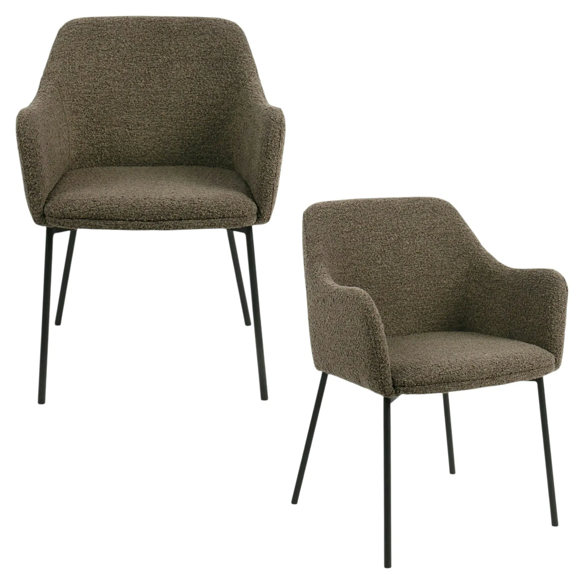 Fauteuil de table bouclette marron pieds métal noir (lot de 2) BERLIN