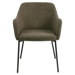 Fauteuil de table bouclette marron pieds métal noir (lot de 2) BERLIN