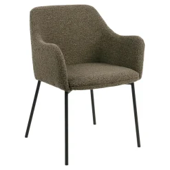 Fauteuil de table bouclette marron pieds métal noir (lot de 2) BERLIN