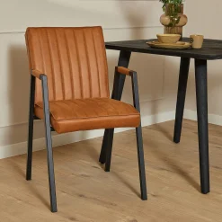 Fauteuil de table cognac à bandes (lot de 2) CORTINA