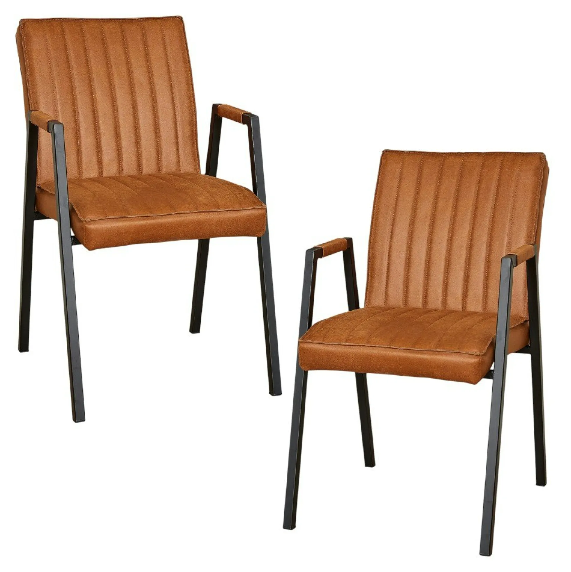 Fauteuil de table cognac à bandes (lot de 2) CORTINA