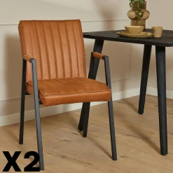 Fauteuil de table cognac à bandes (lot de 2) CORTINA